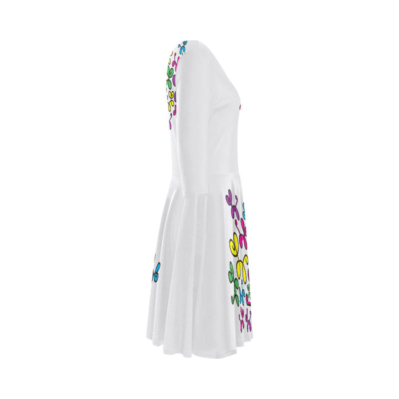 skater dress gray Elbow Sleeve Ice Skater Dress (D20)