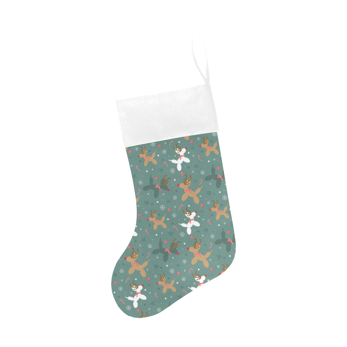 Green Reindeer Balloon Dog Christmas Stocking