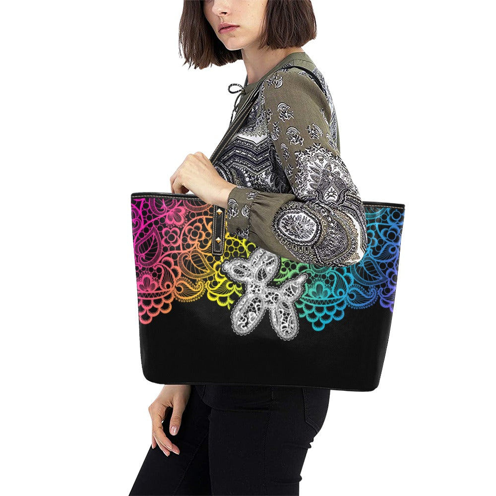 Lace Dogs Balloon Animal Leather Tote Bag