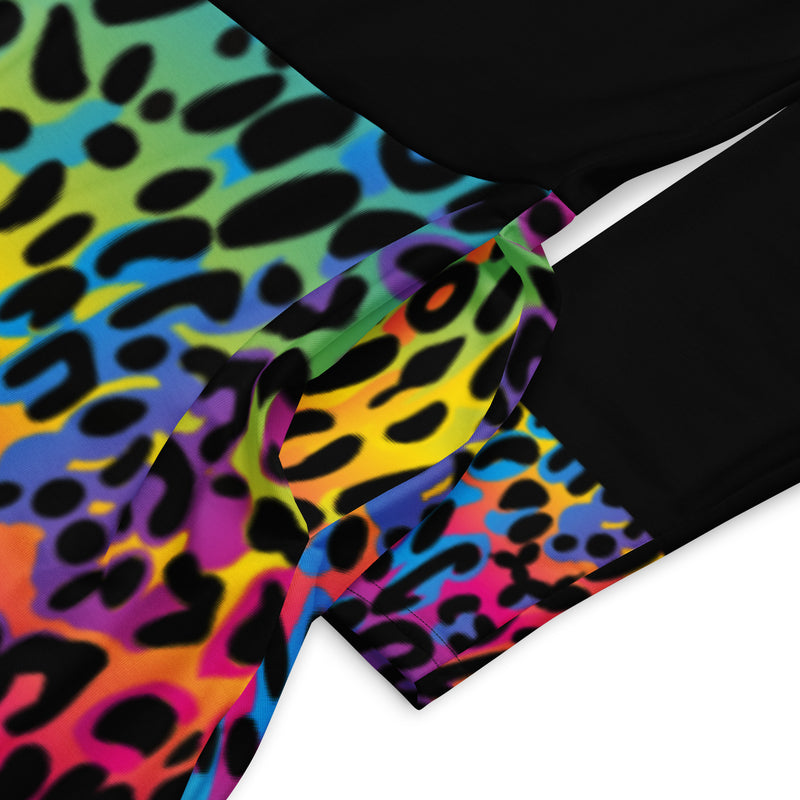 Rainbow Leopard Print Balloon Artist Long Sleeve Dress with Pockets