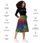 Rainbow Leopard Print Balloon Artist Long Sleeve Dress with Pockets