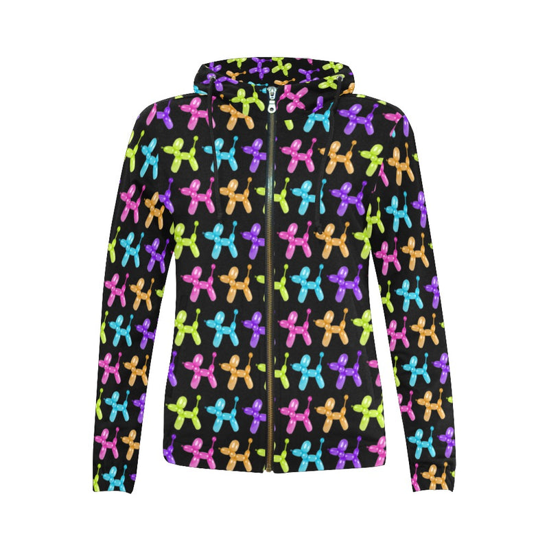Color Pop Balloon Dog Full Zip Hoodie for Women