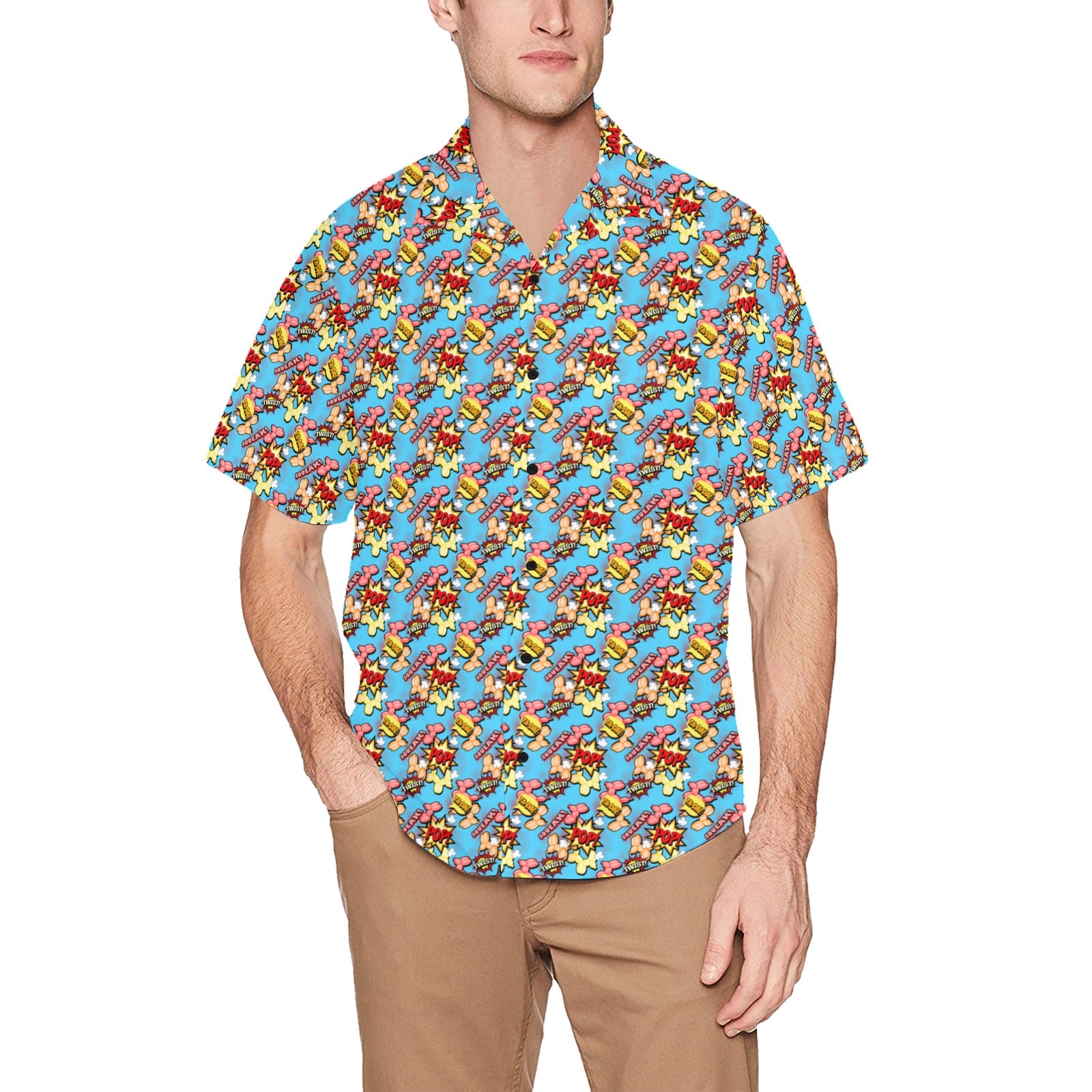Comic Dogs Hawaiian Shirt with Chest Pocket
