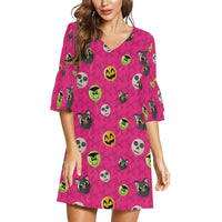 Halloween Rounds Half Sleeve V-Neck Dress/Tunic