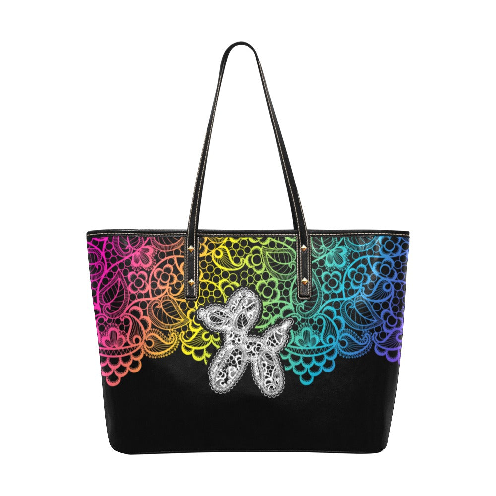 Lace Dogs Balloon Animal Leather Tote Bag