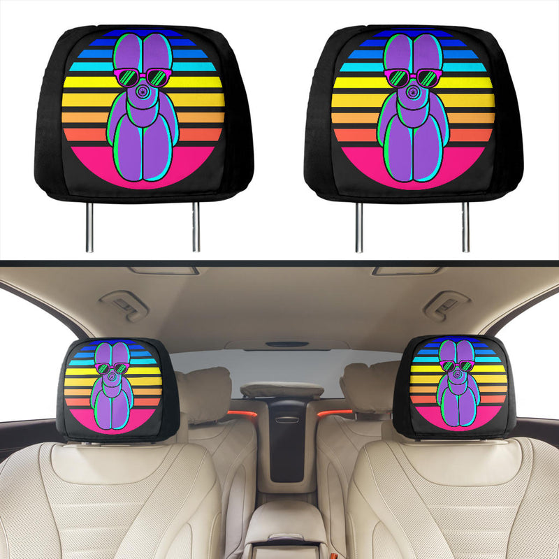 Sunset Balloon Dog Car Headrest Covers