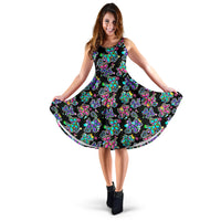 Graffiti Dogs on Black Midi Dress