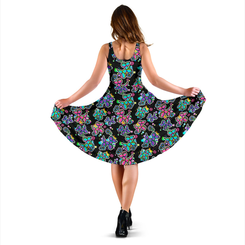 Graffiti Dogs on Black Midi Dress