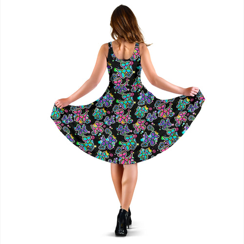 Graffiti Dogs on Black Midi Dress
