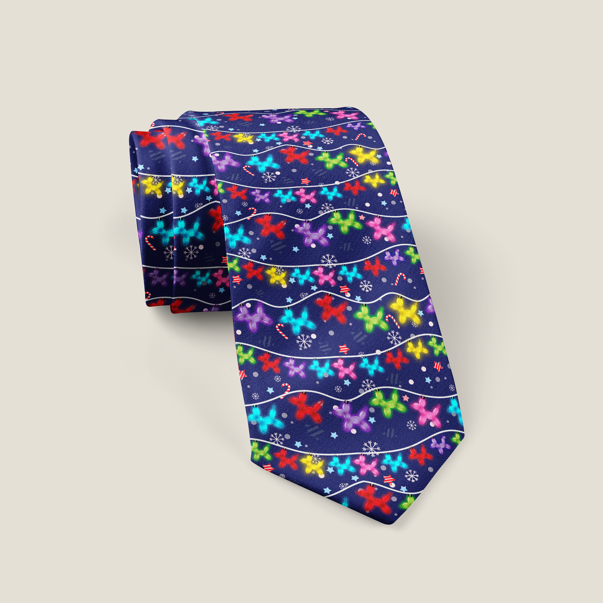 Balloon Dog Christmas Lights Necktie