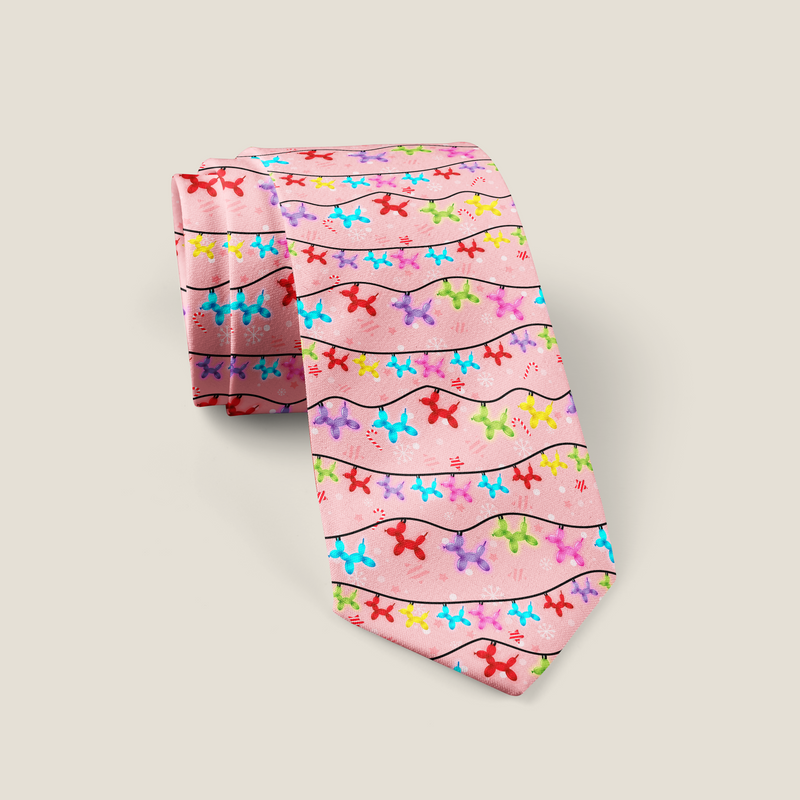 Balloon Dog Christmas Lights Necktie